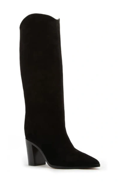 Shop Schutz Analeah Pointed Toe Knee High Boot In Black Leather