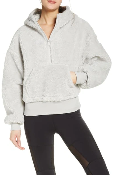 Shop Alo Yoga Streetside Half Zip Faux Fur Hoodie In Dove Grey