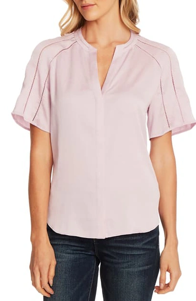 Shop Vince Camuto Crochet Detail Rumple Satin Blouse In Ice Pink