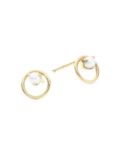 Shop Zoë Chicco Small 14k Yellow Gold & 2mm Pearl Open Circle Stud Earrings