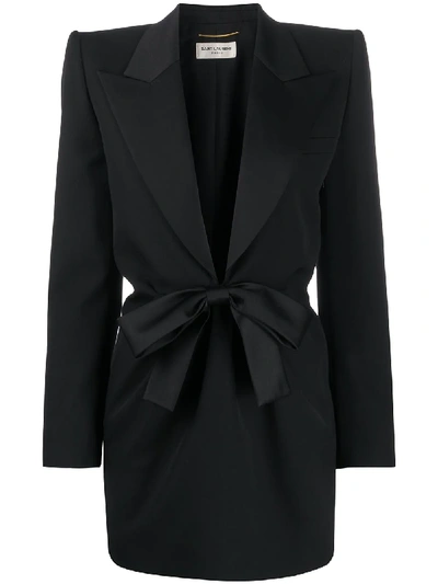 Shop Saint Laurent Bow Tie Tuxedo Dress In Black