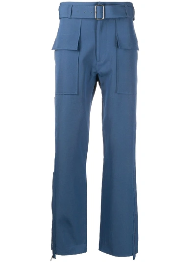 Shop Ferragamo Belted Straight-leg Trousers In Blue