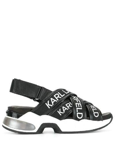 Shop Karl Lagerfeld Ventura Logo Print Multi-strap Sneakers In 黑色