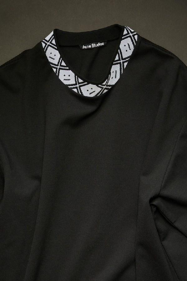 Download Acne Studios Face Motif Ribbed Mock Neck T-shirt In Black ...