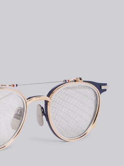 Shop Thom Browne Eyewear Tb814 - Matte Navy And White Gold Clubmaster Sunglasses In Blue