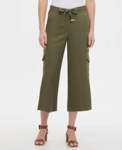 Shop Calvin Klein Cropped Wide-leg Cargo Pants In Caper
