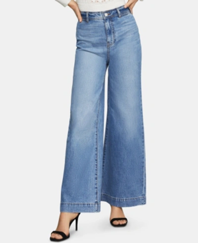 Shop Bcbgmaxazria Cotton Wide-leg Jeans In Medium Wash