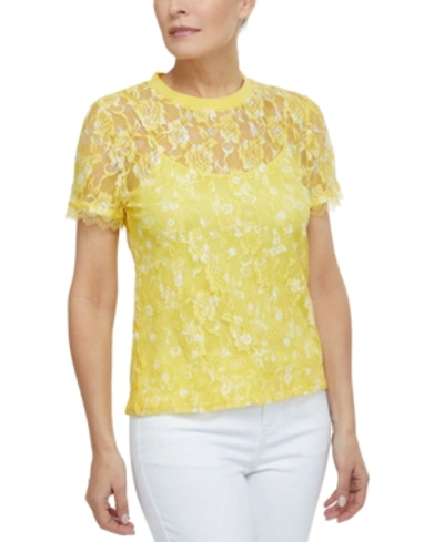 Shop Laundry By Shelli Segal Lace T-shirt In Goldfinch