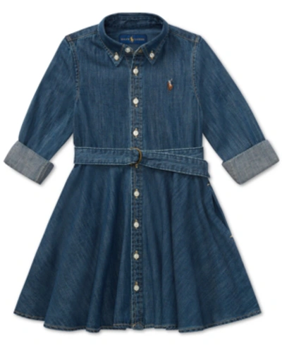 Shop Polo Ralph Lauren Toddler And Little Girls Belted Cotton Chino Shirtdress In Indigo