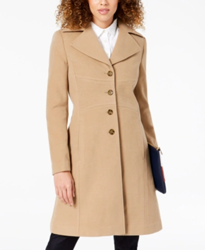 Shop Tommy Hilfiger Petite Single-breasted Peacoat, Created For Macy's In Camel
