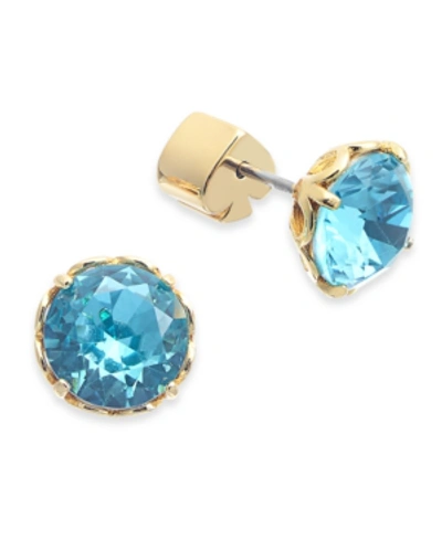 Shop Kate Spade Crystal Stud Earrings In Aquamarine/gold