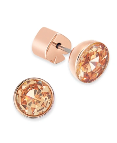 Shop Kate Spade Stainless Steel Colored Crystal Stud Earrings In Nuetral/rose Gold