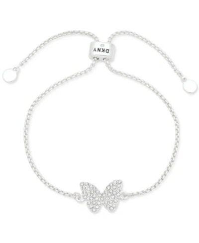 Shop Dkny Pave Butterfly Slider Bracelet In Silver