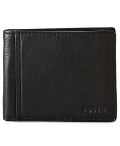 Shop Fossil Men's  Ingram Bifold With Flip Id Leather Wallet In Black