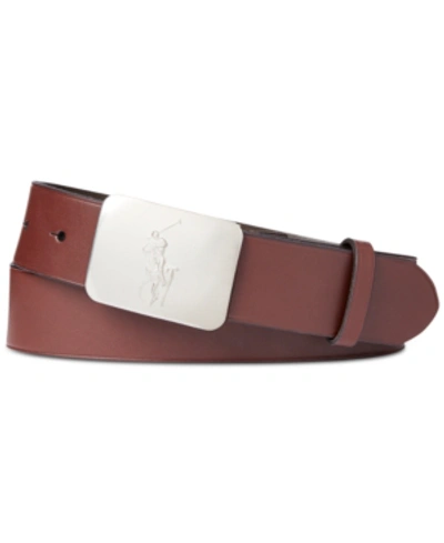 Shop Polo Ralph Lauren Men's Pony-plaque Leather Belt In Dark Brown