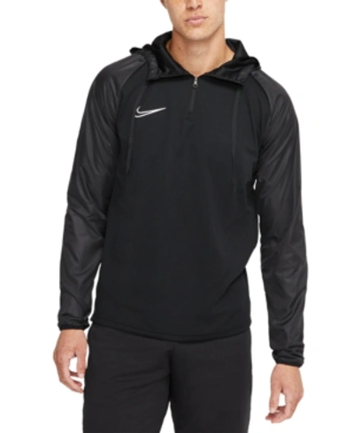 Shop Nike Men's Academy Repel Dri-fit Quarter-zip Soccer Hoodie In Black