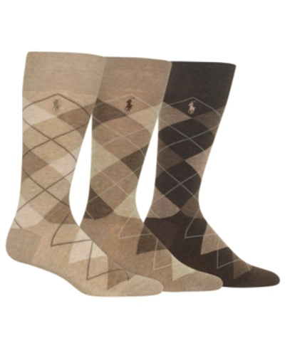 Shop Polo Ralph Lauren Ralph Lauren Men's Socks, Dress Argyle Crew 3 Pack Socks In Khaki