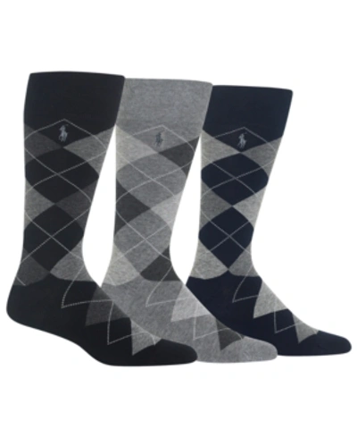 Shop Polo Ralph Lauren Ralph Lauren Men's Socks, Dress Argyle Crew 3 Pack Socks In Black/grey