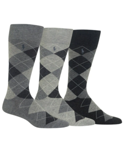 Shop Polo Ralph Lauren Ralph Lauren Men's Socks, Dress Argyle Crew 3 Pack Socks In Grey