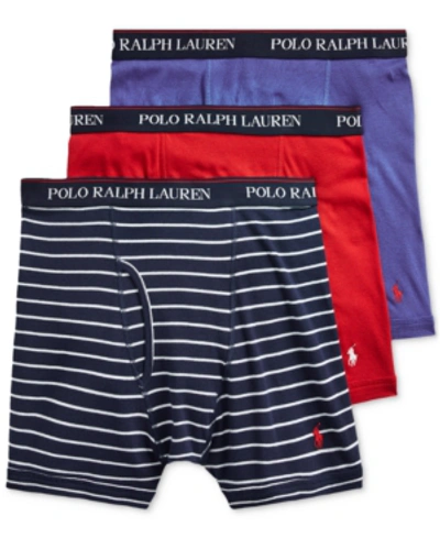 Shop Polo Ralph Lauren 's Classic Fit Boxer Briefs In Navy Stripe/red/royal