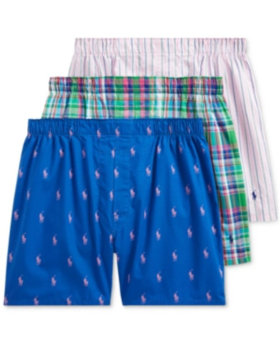 Shop Polo Ralph Lauren Classic Woven Boxers In Blue Yacht Pp/nantucket Plaid/chilmark Stripe