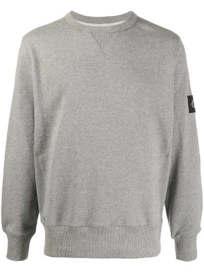 Shop Calvin Klein Jeans Est.1978 Logo-patch Crew Neck Sweatshirt In Grey