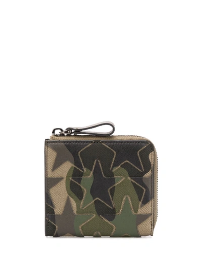 Valentino Camouflage Star Patch Wallet In Green