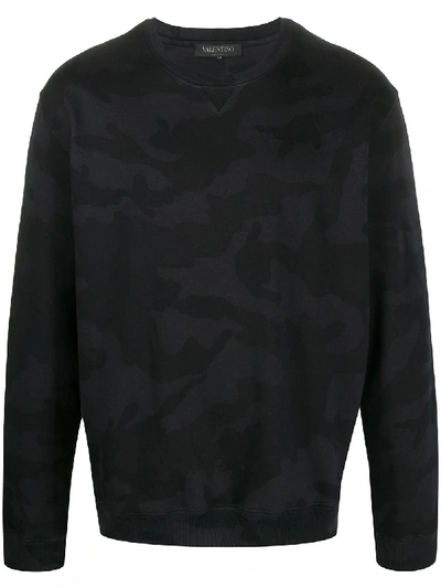 Shop Valentino Camouflage Print Crewneck Sweatshirt In Schwarz