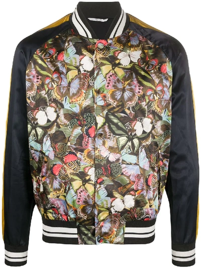 Valentino Butterfly-print Bomber Jacket In Gelb