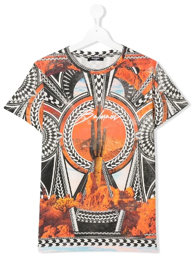 Shop Balmain Teen Graphic Print T-shirt In Orange