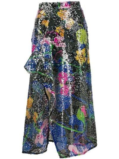 Shop Ainea Draped Sequinned Skirt In Green
