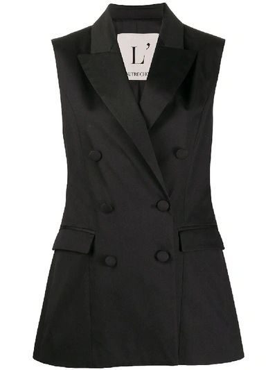 Shop L'autre Chose Sleeveless Double-breasted Blazer In Black