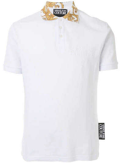 Shop Versace Jeans Couture Baroque Collar Polo Shirt In White