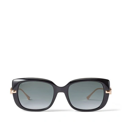 Shop Jimmy Choo Orla Black And Grey Square Sunglasses With Rose Gold Temples And Jc Emblem In E9o Dark Grey Shaded