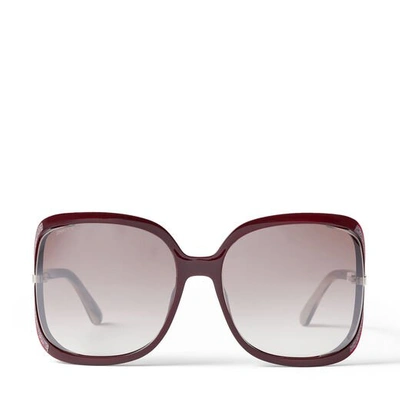 Shop Jimmy Choo Tilda Opal Burgundy Oversized Square Sunglasses With Cut-out Mirror Lenses And Crystal Trim In Enq Brown Silver