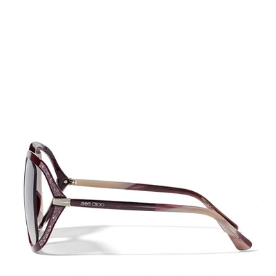 Shop Jimmy Choo Tilda Opal Burgundy Oversized Square Sunglasses With Cut-out Mirror Lenses And Crystal Trim In Enq Brown Silver