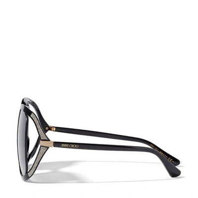 Shop Jimmy Choo Tilda Black Oversized Square Sunglasses With Cut-out Grey Lenses And Crystal Trim In E9o Dark Grey Shaded