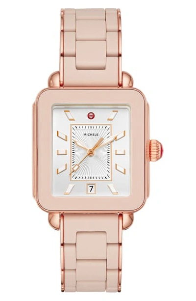 Shop Michele Deco Sport Watch Head & Bracelet, 34mm X 36mm In Pink/ Silver Sunray/ Pink Gold