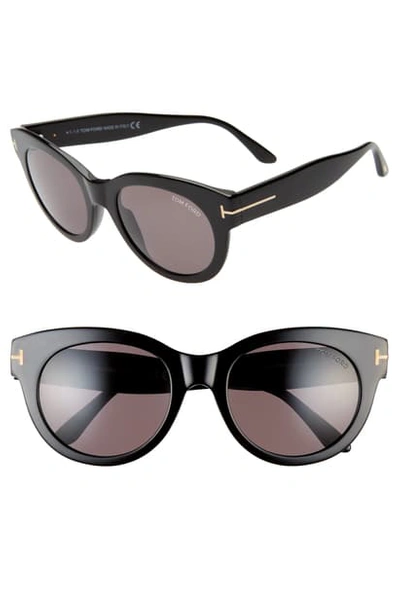 Shop Tom Ford Lou 53mm Cat Eye Sunglasses In Shiny Black/ Smoke