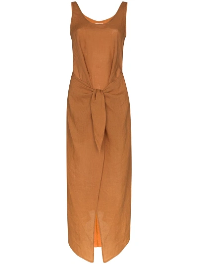 Shop Anemone Tie-front Midi Dress In Orange
