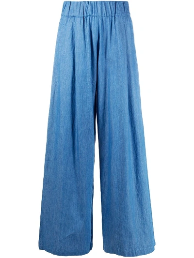 Shop Semicouture Chambray Flare Pants In Blue