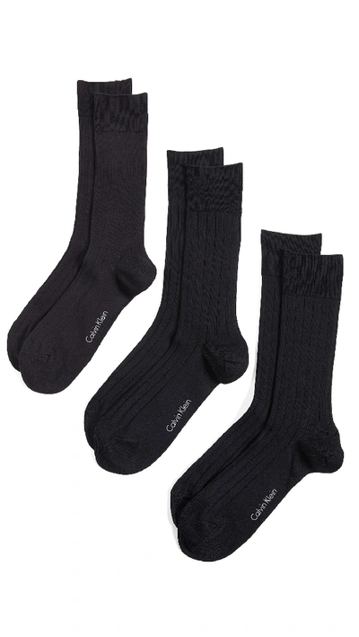 Shop Calvin Klein Underwear 3 Pack Rib Dress Crew Socks In Black