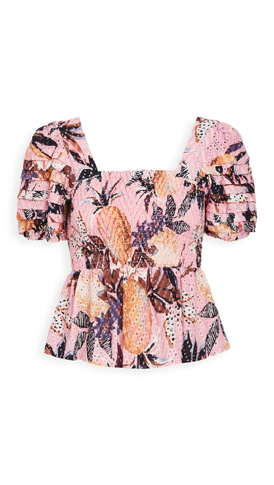 Shop Farm Rio Pink Pineapple Smocked Top