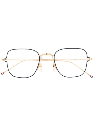 Shop Thom Browne Thin Square-frame Glasses In Gold