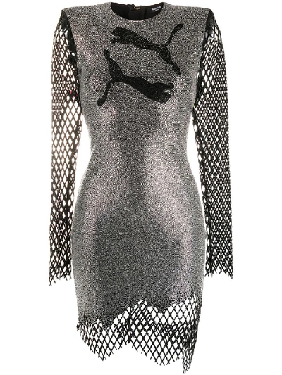 Shop Balmain X Puma Rhinestone-embellished Fitted Dress In Silver