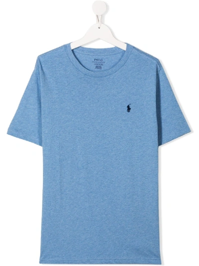 Shop Ralph Lauren Logo Embroidered Round Neck T-shirt In Blue