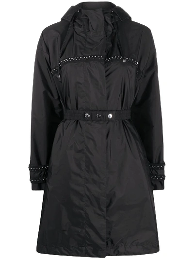 Shop Moncler Stud-embellished Belted Coat In Black