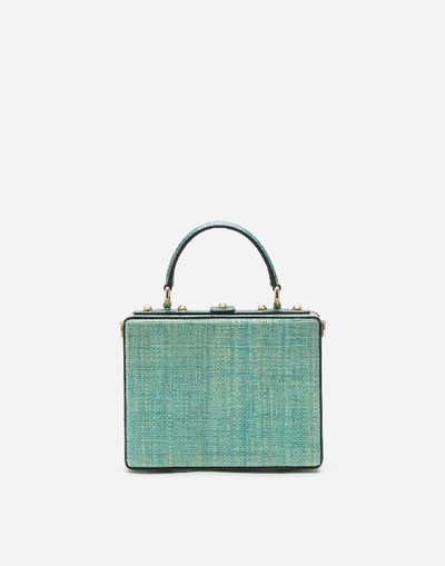 Shop Dolce & Gabbana Dolce Box Bag In Tropea Straw With Embroidery In Aquamarine