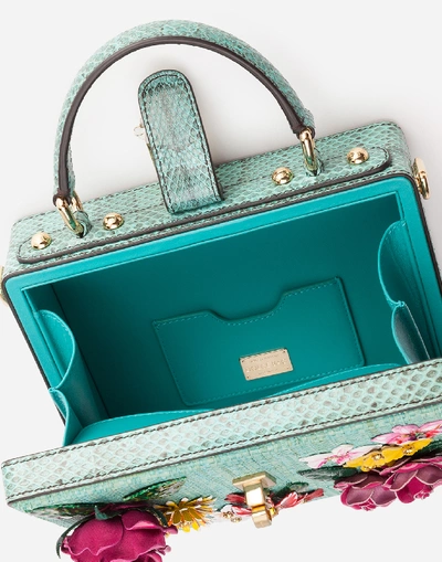 Shop Dolce & Gabbana Dolce Box Bag In Tropea Straw With Embroidery In Aquamarine