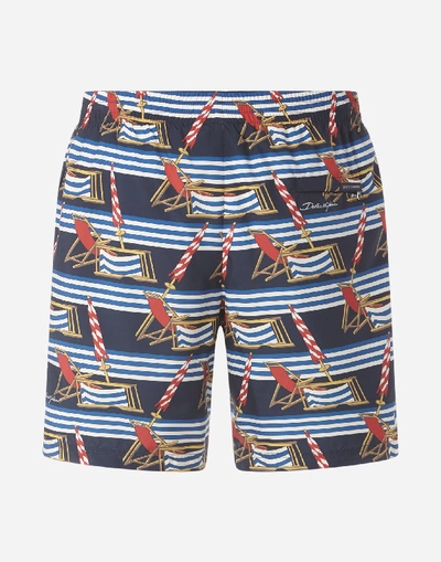 Shop Dolce & Gabbana Medium Swimming Trunks With Sunlounger Print In Blue
